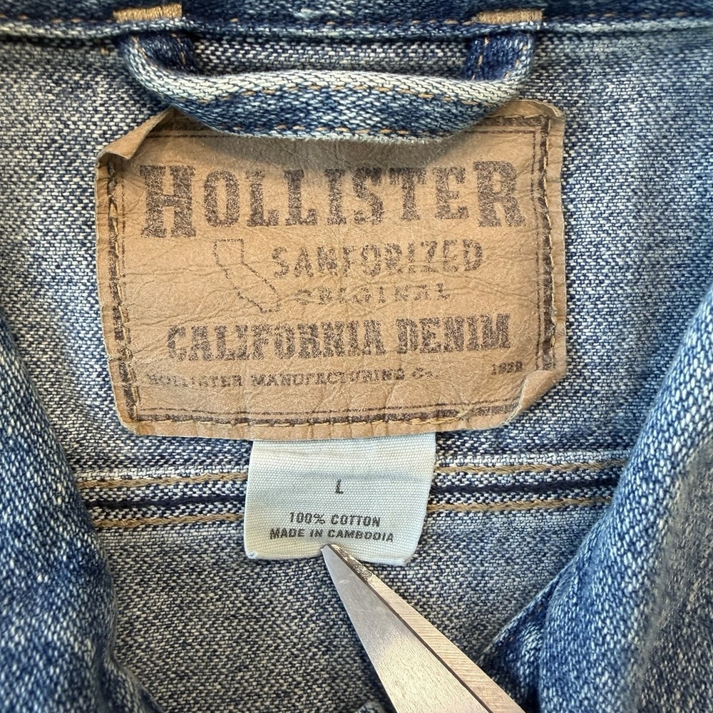 Hollister Sanforized Original California Denim Jean Distressed Jacket‎ Size L - Picture 6 of 11